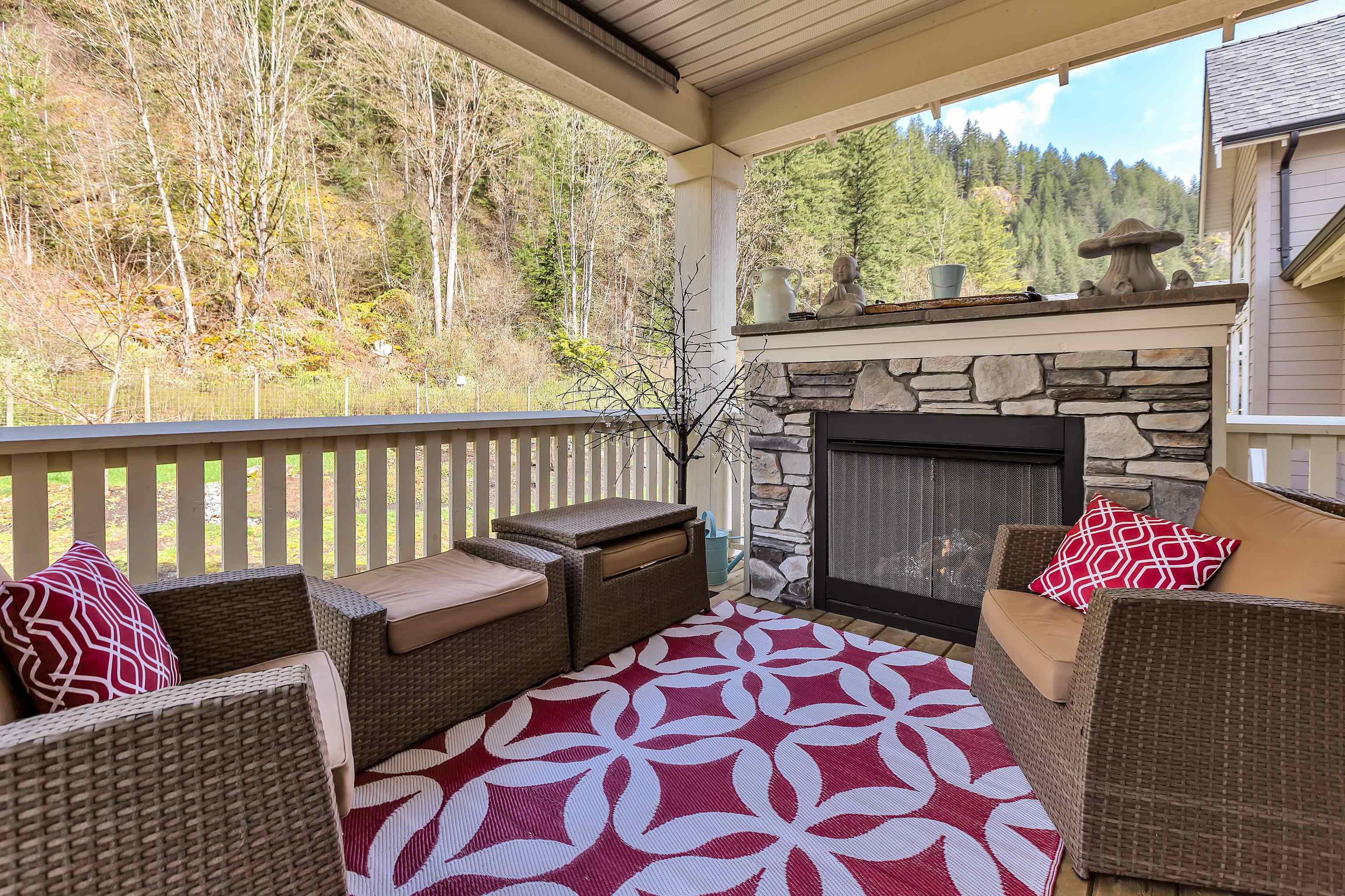 Treed mountain view , with a gas fireplace for year round enjoyment