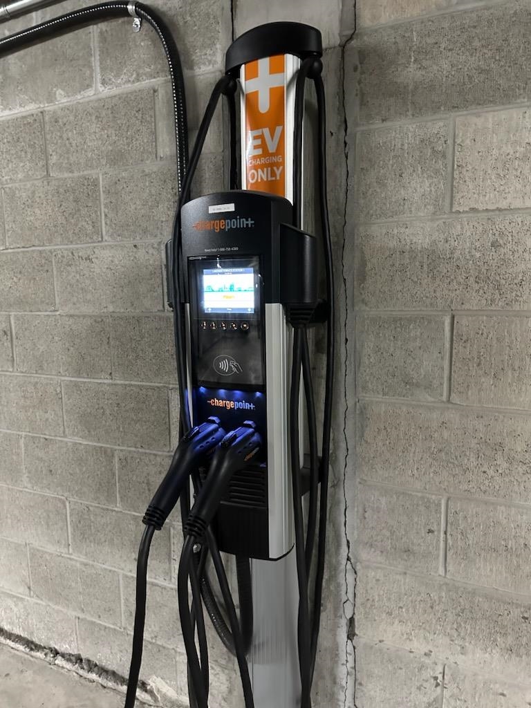 There are 4 charge point chargers and additional 220 and 110 volt outlets available for your electric car needs