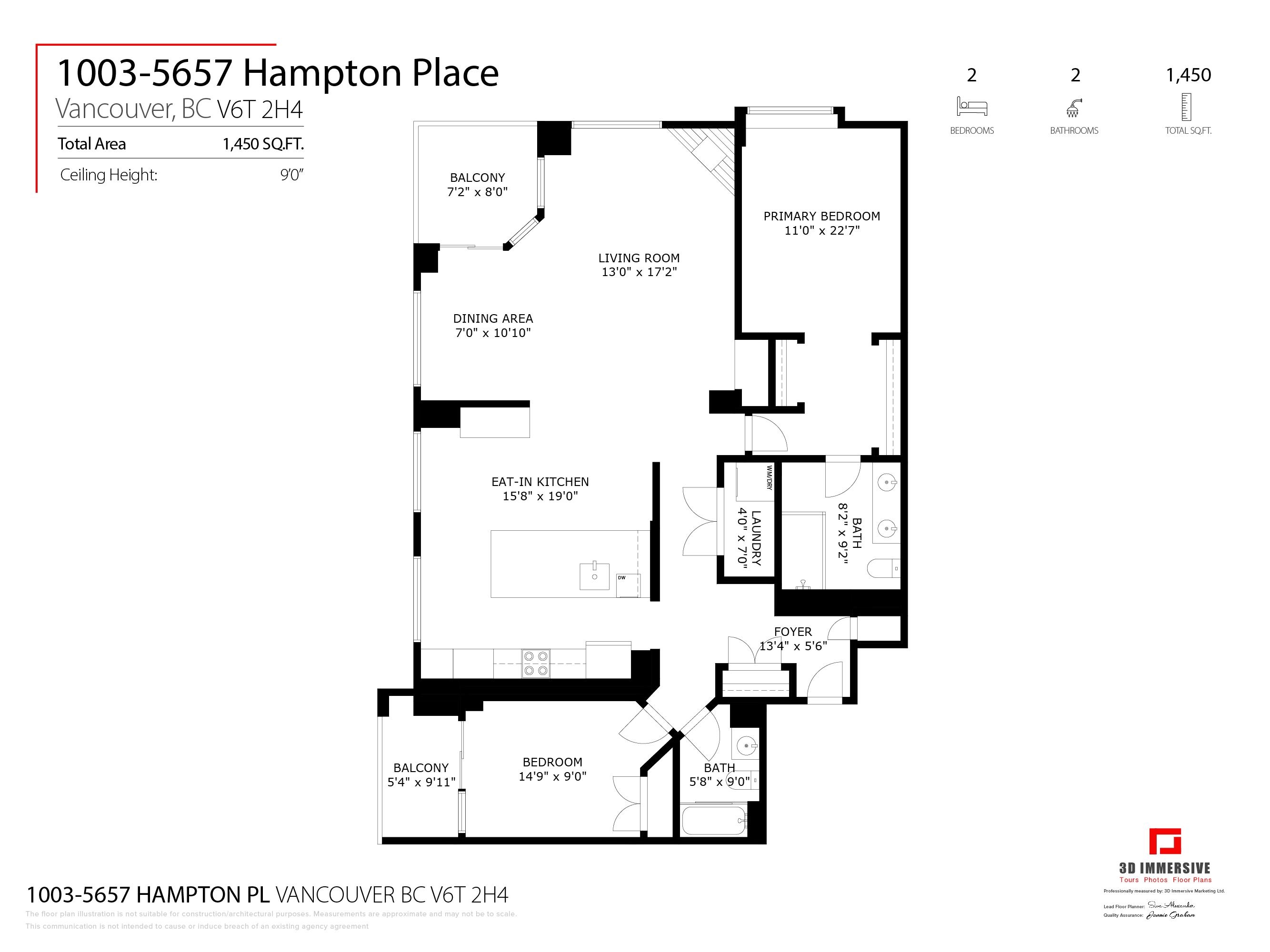 1003-5657 HAMPTON PLACE, Vancouver, British Columbia Apartment/Condo, 2 Bedrooms, 2 Bathrooms, Residential Attached,For Sale, MLS-R2840057